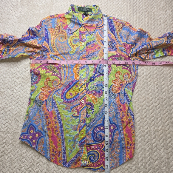 Lauren Ralph Lauren Petite Paisley Print 3/4 Sleeve Button Up Shirt Women's PXS - Picture 5 of 7